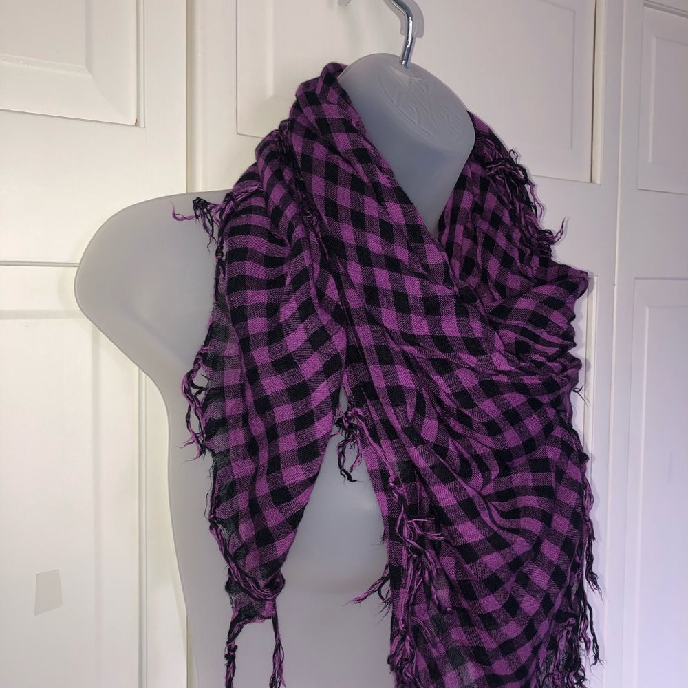 4/$25 Purple & Black Gingham Square Tassel Scarf - Picture 2 of 5
